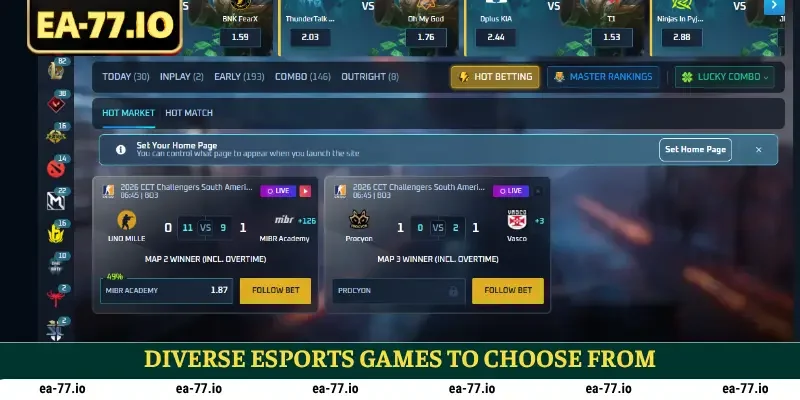 Diverse esports games to choose from