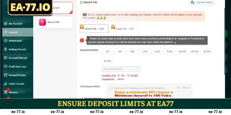 Ensure deposit limits at EA77
