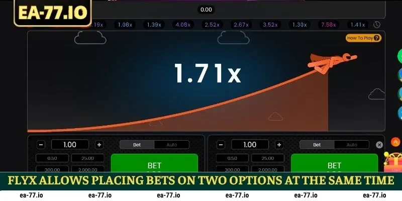 FlyX allows placing bets on two options at the same time