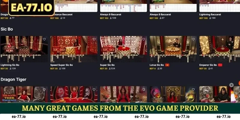 Many great games from the Evo game provider