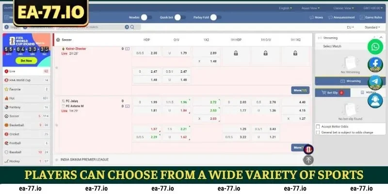 Players can choose from a wide variety of sports