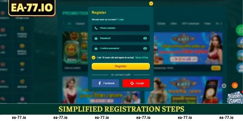 Simplified registration steps