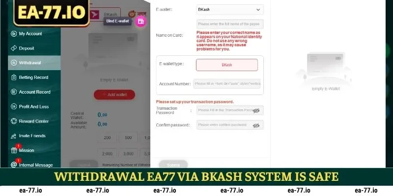 Withdrawal EA77 via bKash system is safe