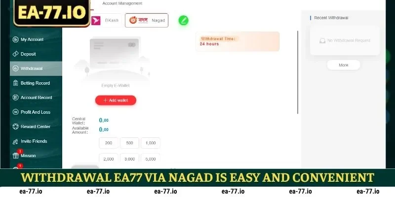 Withdrawal EA77 via Nagad is easy and convenient